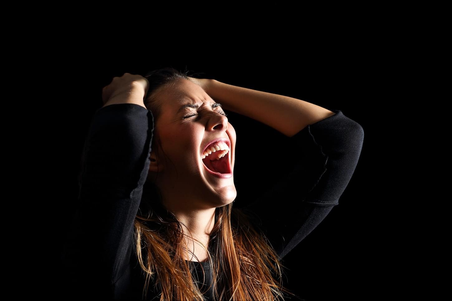 Depressed Woman Crying And Shouting Desperate In Black ICT health 